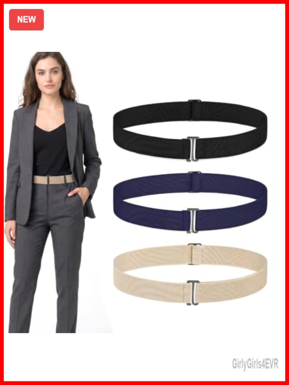 3 Pack Women's Stretch Belts Adjustable Elastic Belts for Jeans Pants Dresses